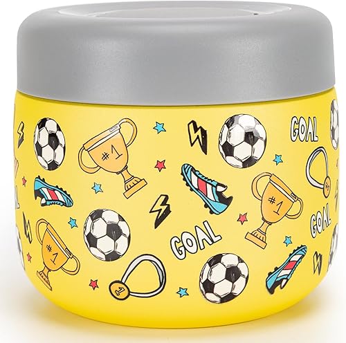 Pawoopawoo Termo infantil de 8 onzas para comida caliente, tarro de alimentos aislado de acero inoxidable con impresión deportiva, recipientes de