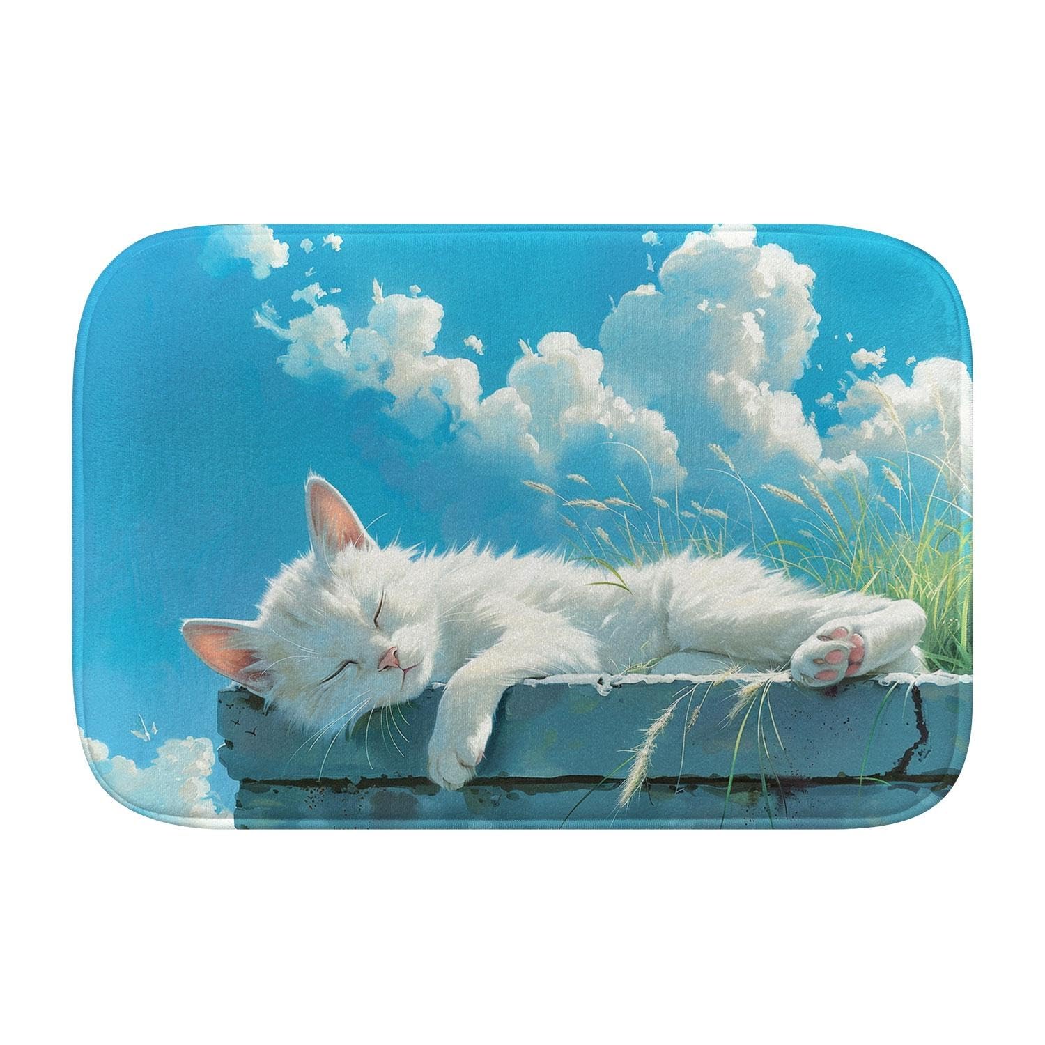 Tapis de bain antidérapant lavable en machine avec motif chat mignon moderne