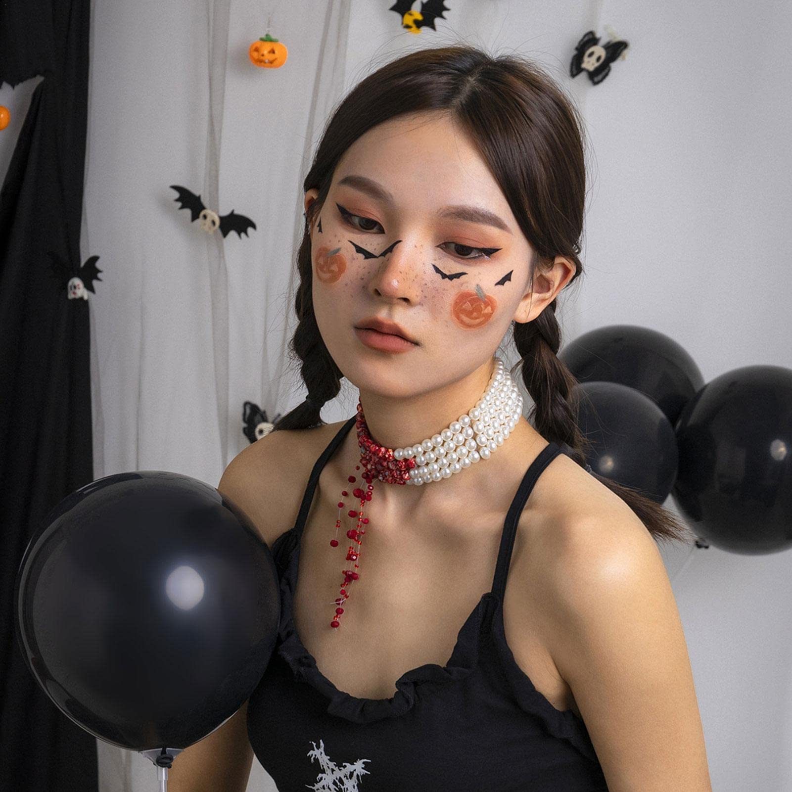 Collier Gothique Gouttes De Sang - Perles Rouges & Blanches - Longueur Ajustable - Accessoire Vampire Halloween