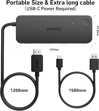 BENFEI HDMI Switch 4 in 1 Out 4K@60Hz, 2K@144Hz, HDCP 2.3 with Adaptive Equalization Support 10M HDMI Transmit Compatible for PS5/4, Xbox, Roku, FireStick, Switch