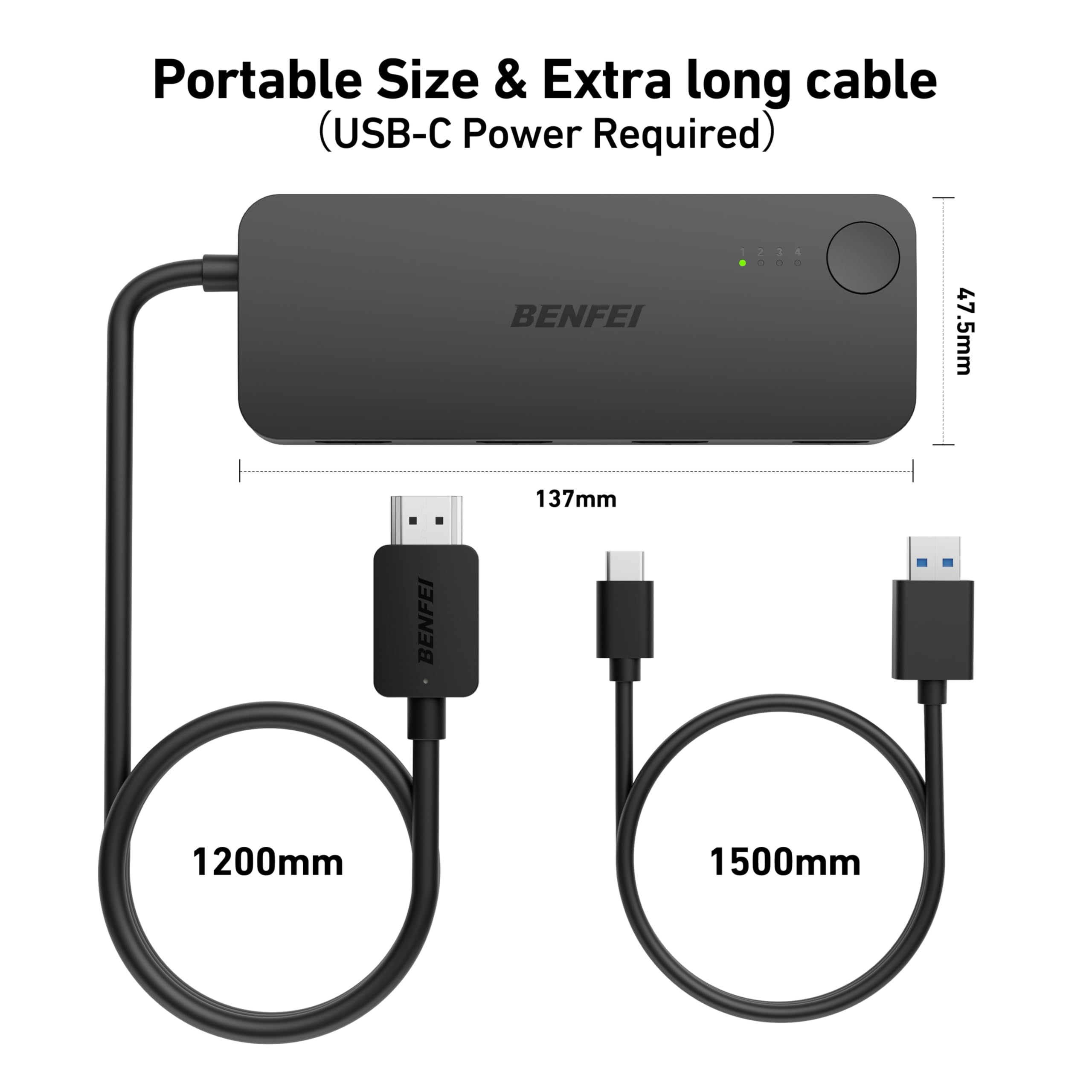 Przełącznik BENFEI HDMI 4 w 1 wyjściu 4K@60Hz, 2 K@144 Hz, HDCP 2.3 【Z obsługą adaptacyjnej korekcji Transmisja HDMI na odległość 30 stóp】 Kompatybilny z PS5/4, Xbox, Roku, FireStick, Switch