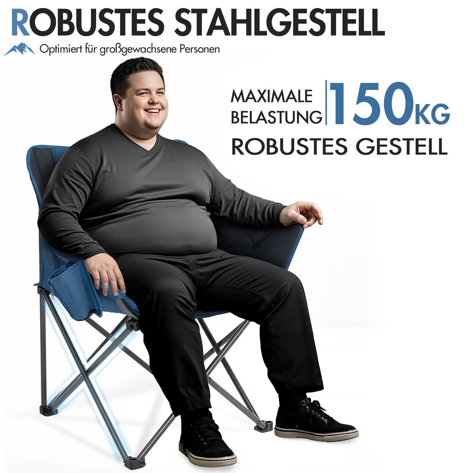 Portal Campingstuhl Faltbar Klappstuhl Camping Klappbar Super Weich 150kg Belastbar Faltbarer Angelstuhl XXL mit Armlehnen