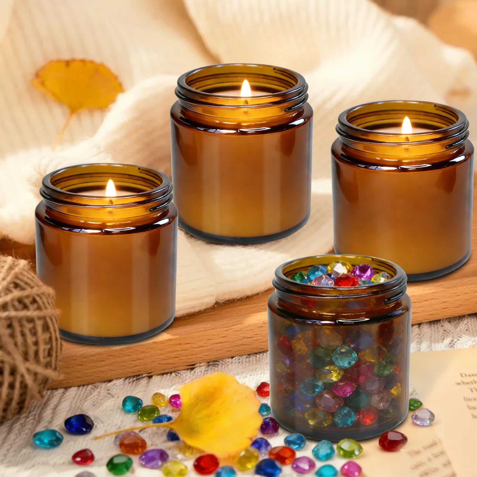 8 Pezzi Barattoli in Vetro Ambrato con Coperchio 100ml/100g, Contenitori per Lozioni Cosmetiche con Coperchio Interno a Tenuta Stagna, Bocca Larga e Liscia, Barattoli per Creme Richiudibili
