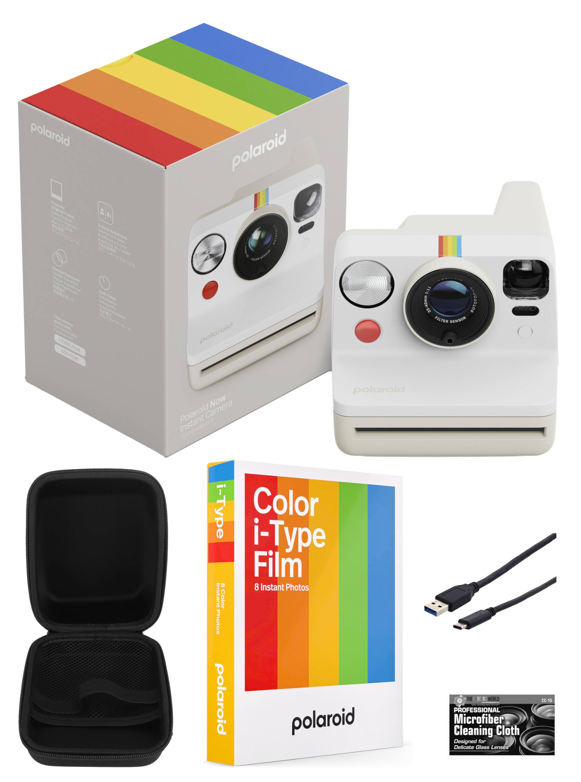 Polaroid Now Generation 3 i-Type Instant Camera (Pebble White) with 8 i-Type Color Film Starter Bundle + Hard Case, Charging Cable and Cleaning Cloth-image-36