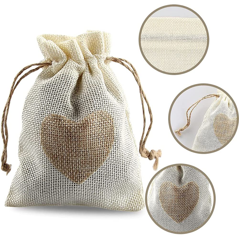 40 Pezzi Gioielli Sacchetti con Coulisse, Sacchetti Iuta con Cuore, Sacchetti Juta, Sacchetti Iuta Lino Regalo, per Caramelle, Gioielli, Artigianato e Piccoli Regali, 2 Colori