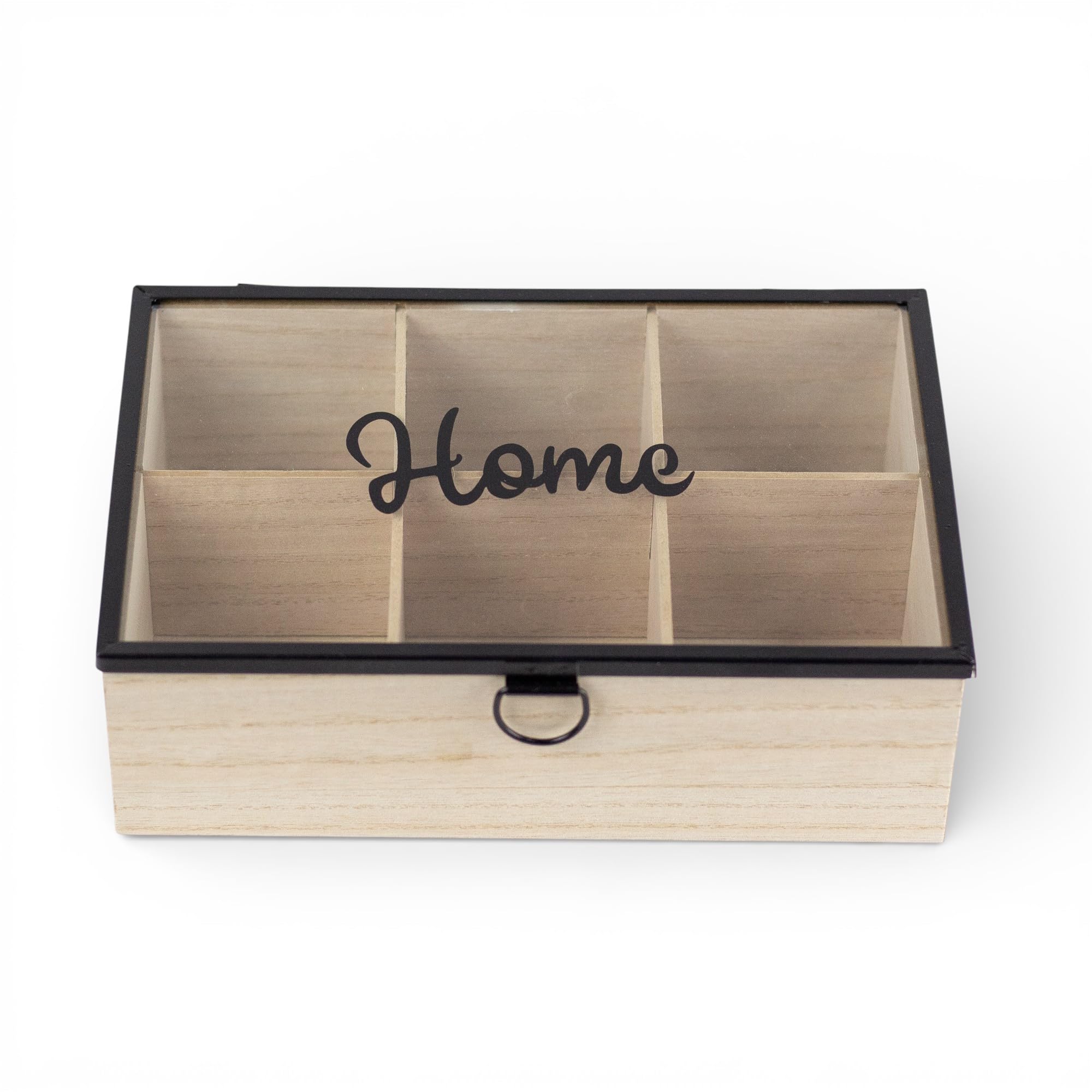 Pincho Organizer für die Küche, Teebox, Teebox mit 6 Fächern, Deckel mit transparentem Fenster, sortierte Teebeutel, Holz, 24 x 16 x 8 cm