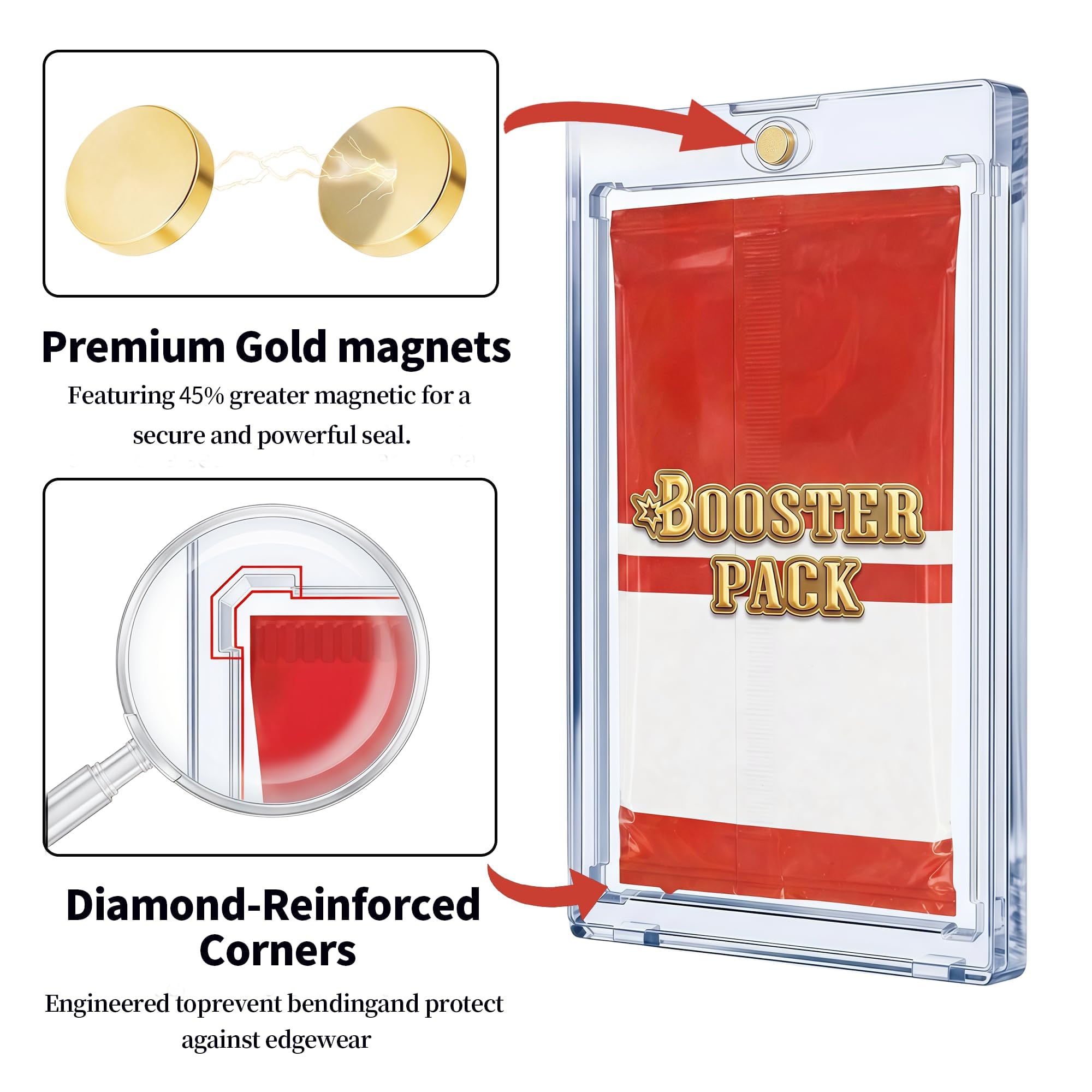 10 pz Booster Pack Protector magnetico – One-Touch UV & Acid-Free Clear Display Case per TCG standard & Sports Booster Pack