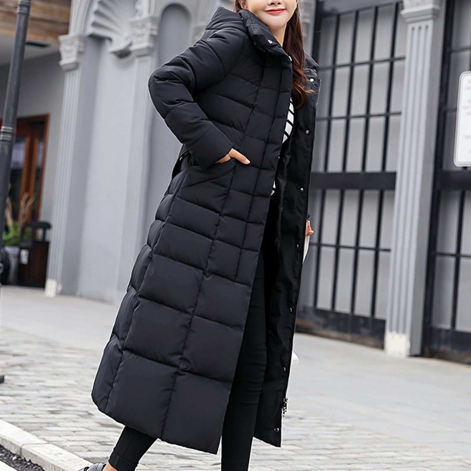 Chaqueta de plumón para mujer, ligera, con capucha, chaqueta con capucha para mujer, de gran tamaño, color negro, chaqueta acolchada, abrigo largo y cálido, chaqueta de felpa con capucha