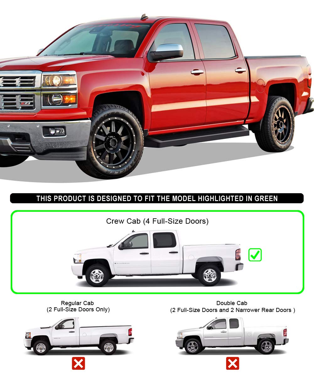 APS Running Boards (Nerf Bars Side Steps Step Bars) Compatible with Chevy Silverado GMC Sierra 1500 2500 3500 2001-2006 Crew Cab & Classic 07 (Black Powder Coated Running Board Style)