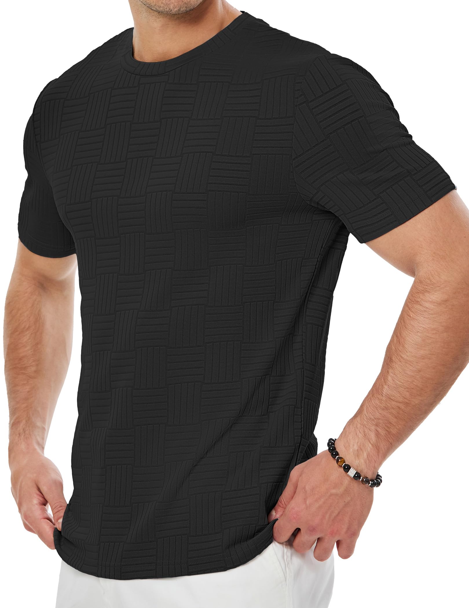 Elegancity T Shirt Herren Kurzarm Basic Sommer Rundhals Textured Muscle Fit T-Shirts für Herren Einfarbig Leicht Sportshirts