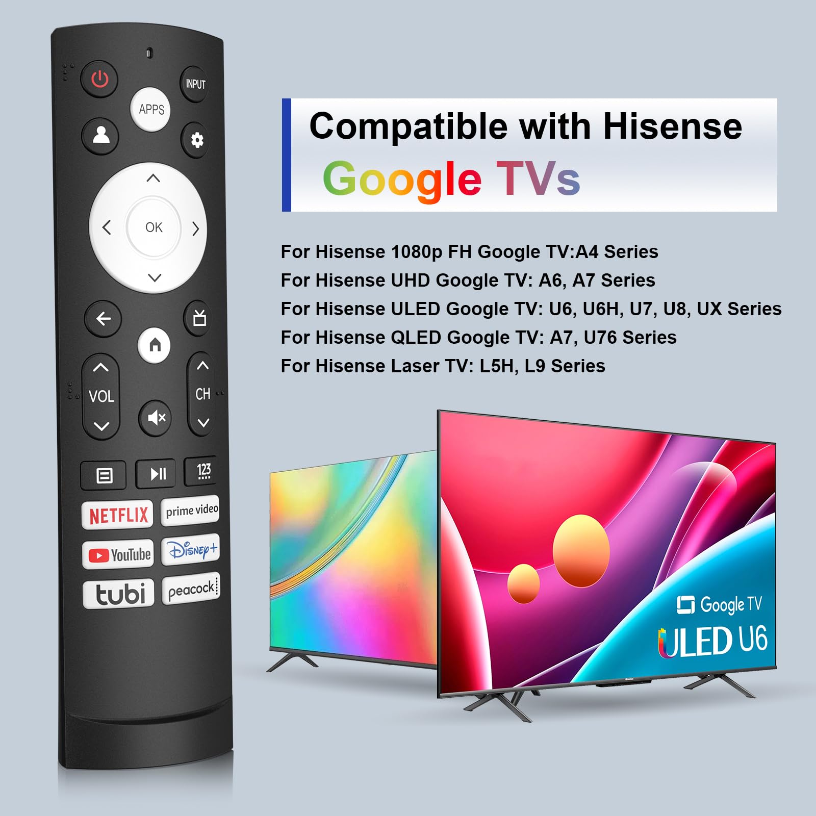 Remote Control for Hisense Smart Google TVs Remote Replacement for UHD ULED QLED 1080p Laser Hisense Google TVs - 3