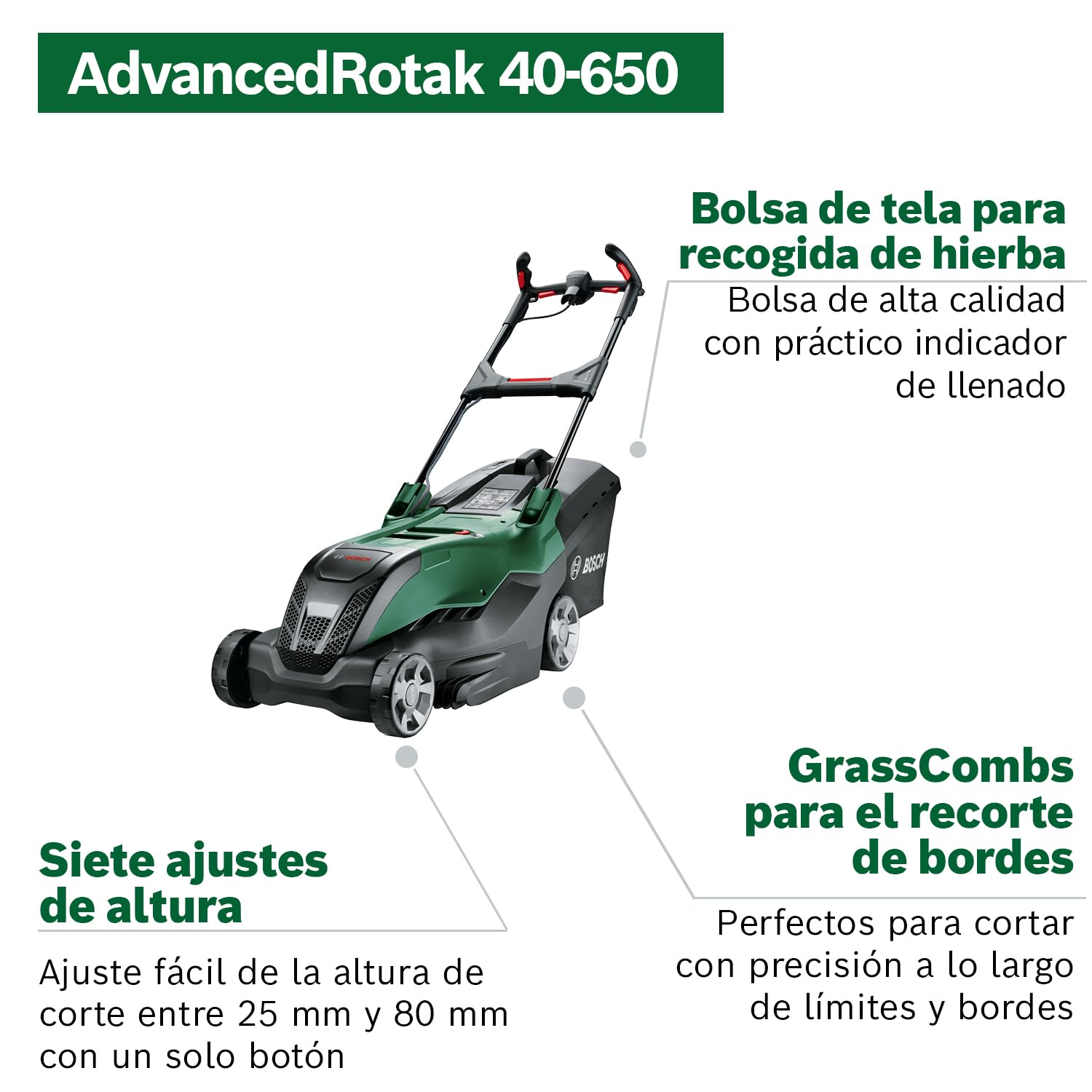 Bosch Potente cortacésped AdvancedRotak 40-650 para Cortar el césped, Potencia del Motor de 1700 W, Ancho de Corte: 40 cm