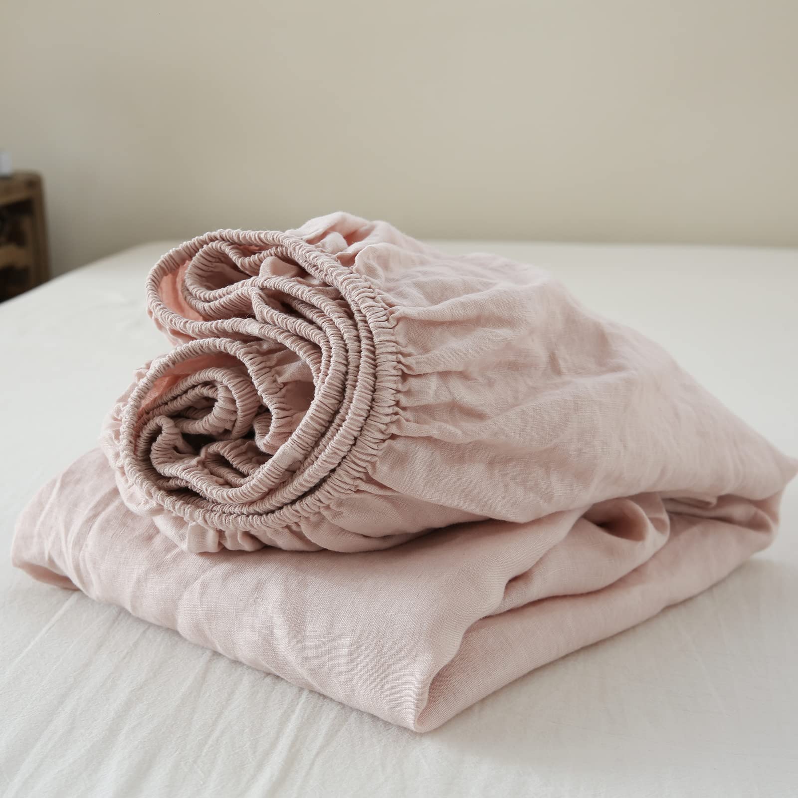 Amazon.com: King Linens 100% Linen Fitted Sheet Stone Washed Solid Color -  (1 Piece) 14 inch Deep Pocket Mattress Cover Soft Natural Breathable  Farmhouse - Blush Pink, Full Size : Home & Kitchen