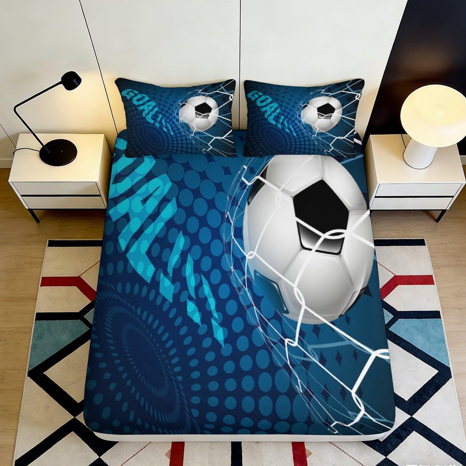 3D Printed Soccer Goal Fitted Sheet Microfiber Breathable Football Net Bed Cover for Bedroom Dorm Mattress Protection 120x200x25cm