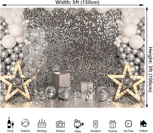 Miniatura 2 de Telón de fondo de fiesta de discoteca plateado con purpurina para mujer, recepción, fotografía, fondo, decoración de mesa de pastel, fondo para