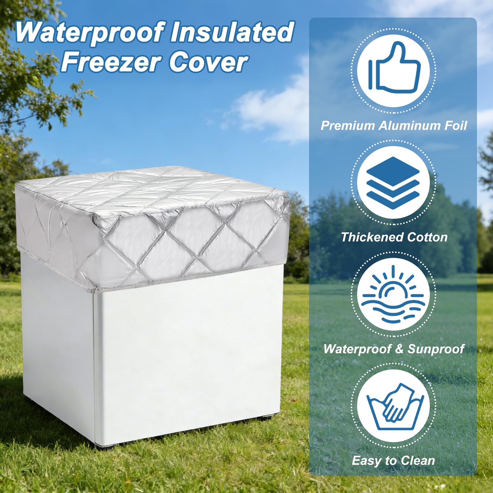 sourcing map Housse isolante pour congélateur - 160 x 78,7 cm - Imperméable - Protection solaire - Avec feuille d'aluminium à quatre côtés et aimant pour congélateur coffre/stockage froid