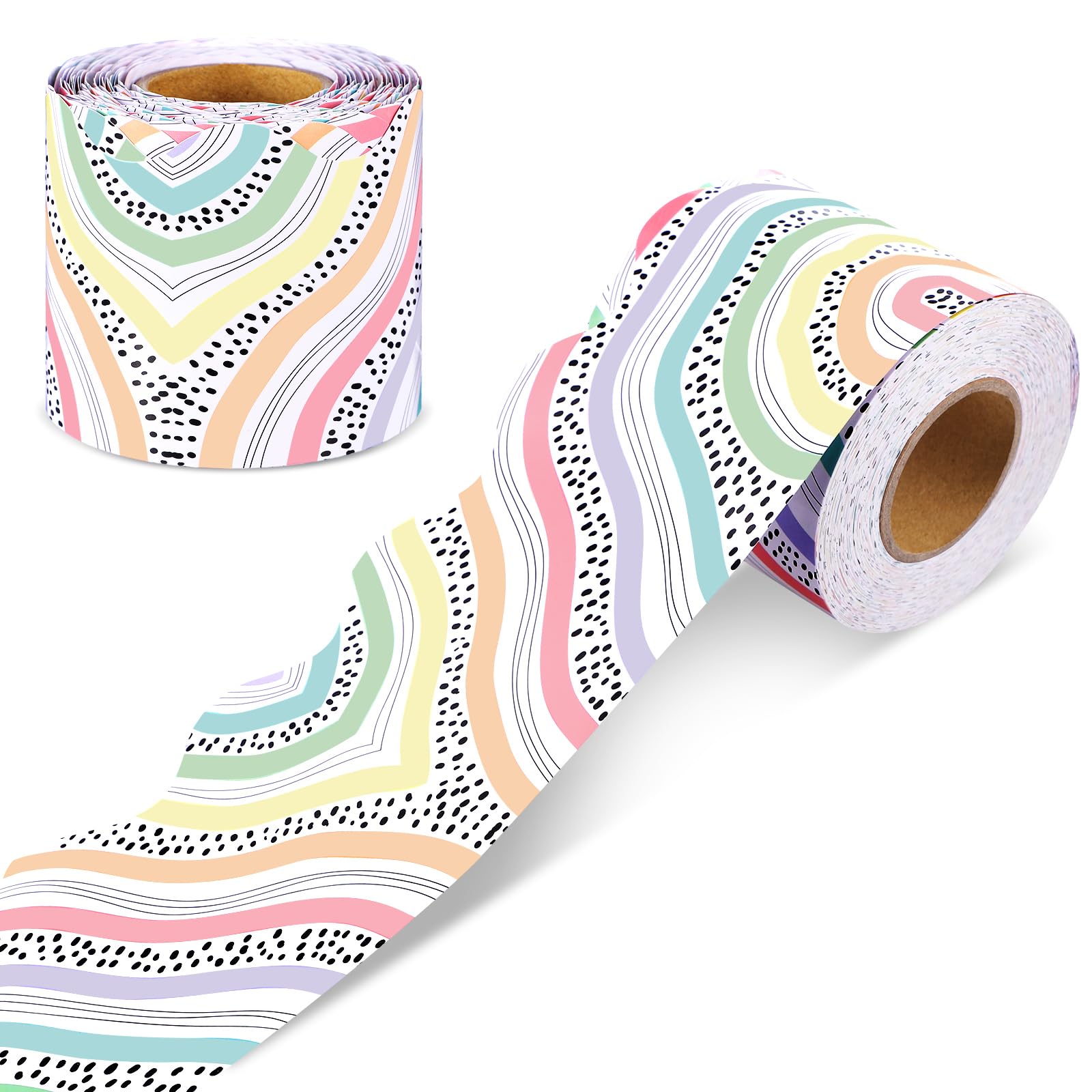 Fuutreo 65.6 FT Pastel Bulletin Board Borders Colorful Scalloped Borders Decorative Stripe Dot Bulletin Board Trim for School Classroom Chalkboard