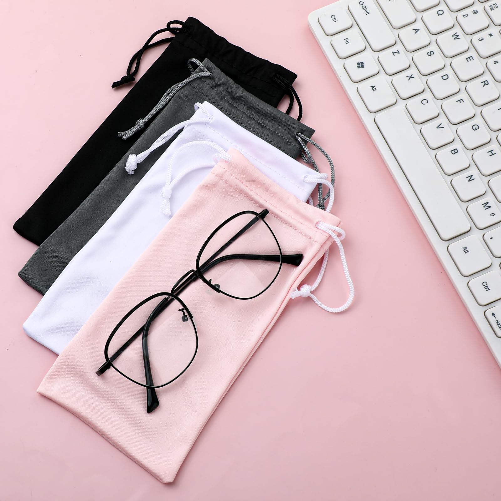 Bewudy Worki na okulary przeciwsłoneczne z mikrofibry, 4 sztuki, miękkie, z mikrofibry, ze sznurkiem do przechowywania, przenośne etui na okulary przeciwsłoneczne, torba na okulary dla mężczyzn i
