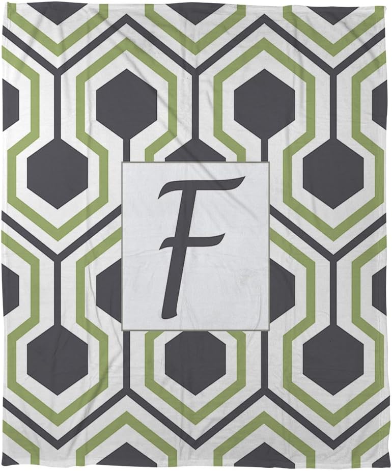 Manual Woodworkers & Weavers Coral Fleece Throw, 60 by 80-Inch, Monogrammed Letter F, Grey Honeycomb