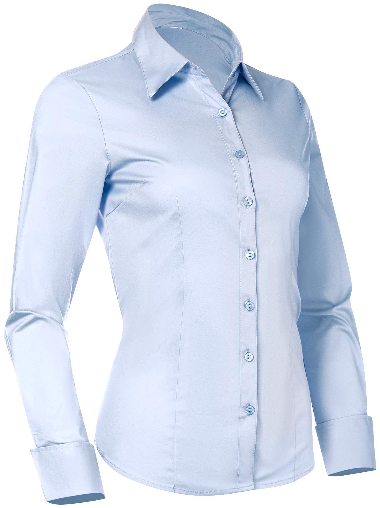 Pier 17Button Down Shirts for Women, Fitted Long Sleeve Tailored Work Office Blouse (3XL Plus Size, Blue)