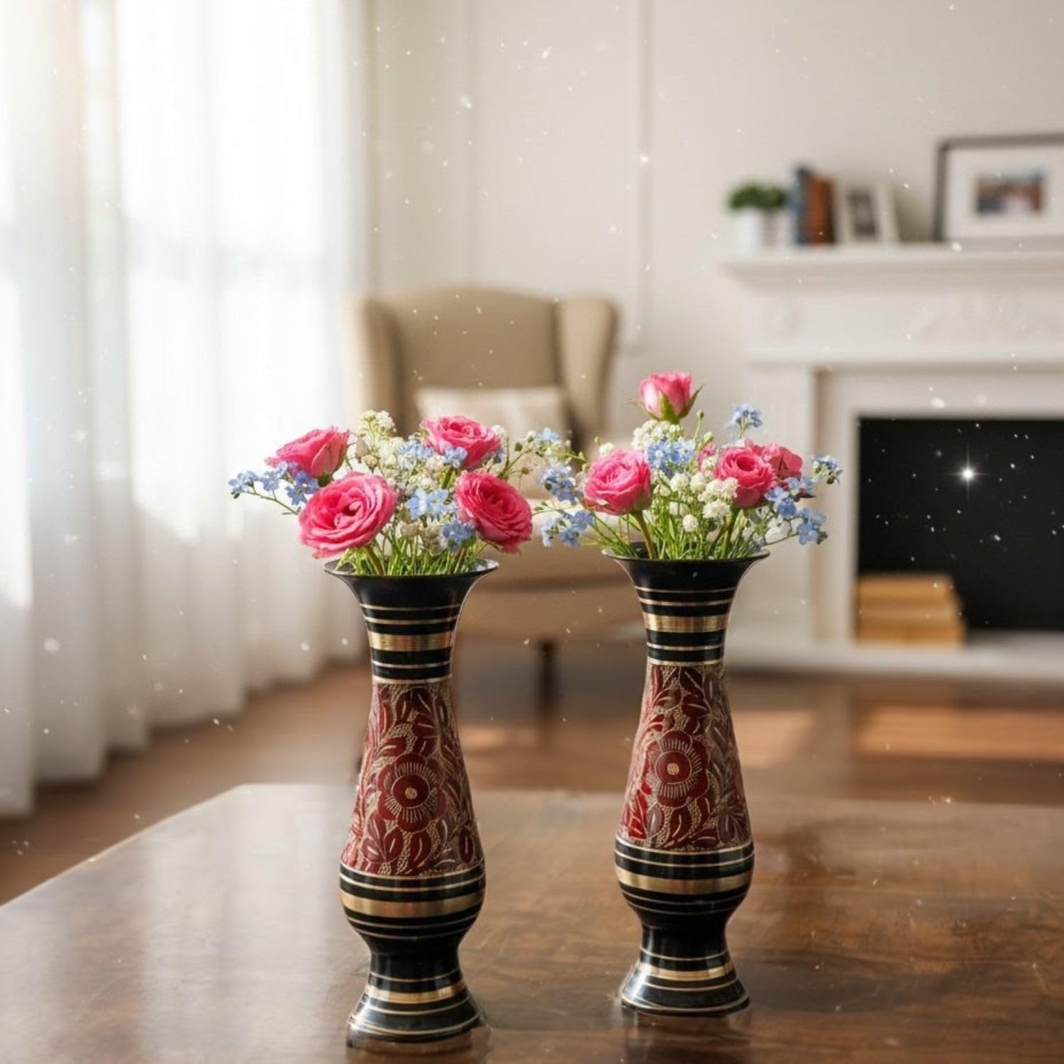 Flower Vase Brass Minakari Pot Handcrafted Decorative Metal Vase with Traditional Handwork Ideal for Home Decor