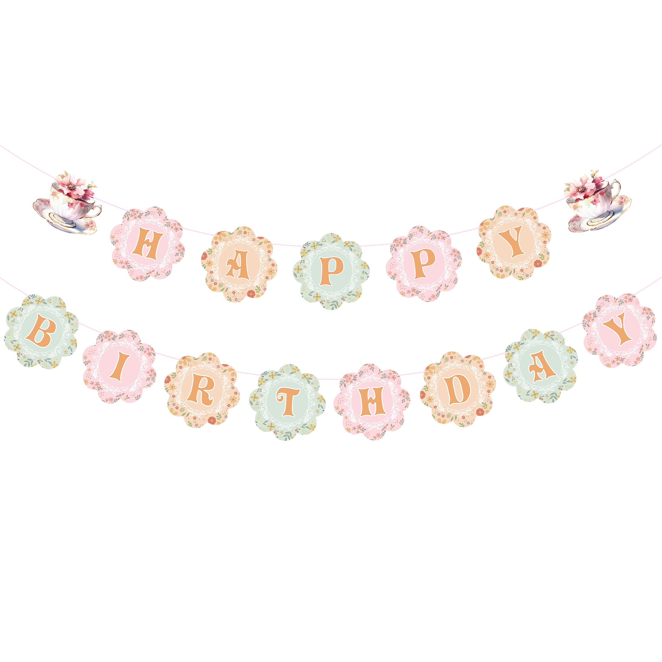 UNIIDECO Floral Happy Birthday Banner - Pink, 4.6m, Paper, Rectangular, Multi Color, Daisy