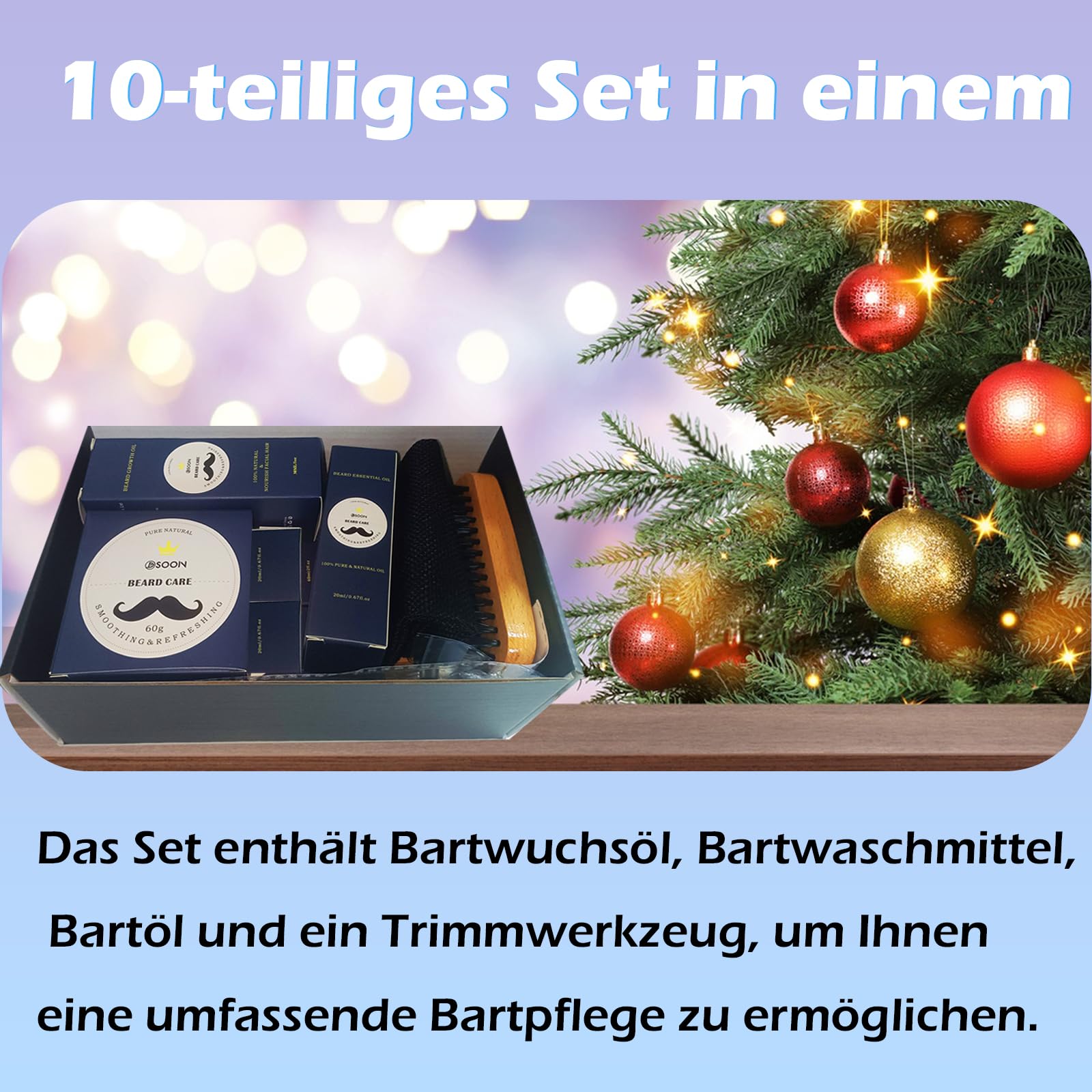 Joric Set per la cura della barba da uomo, con shampoo, olio per barba, balsamo per barba, balsamo per barba, set con spazzola, pettine, forbici