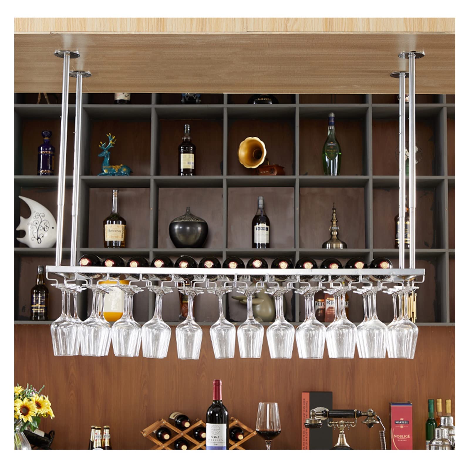 Casier à vin design rétro DASHADAO suspendu argenté pour bar élégant