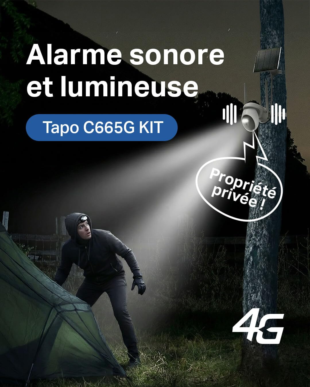 Tapo C665G KIT Caméra Surveillance Extérieure 4K 8MP Solaire, 4G LTE & Wi-FI Bi-Bande, sans Fil, Panoramique 360° Suivi IA, Vision Nocturne Couleur, IP65, Idéal pour Maison, Jardin et Chantier - 4