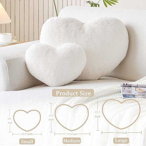 Miniatura 2 de XVTRU Almohadas de corazón marfil, bonita almohada decorativa de corazón, almohadas decorativas en forma de corazón para cama, almohadas de felpa de