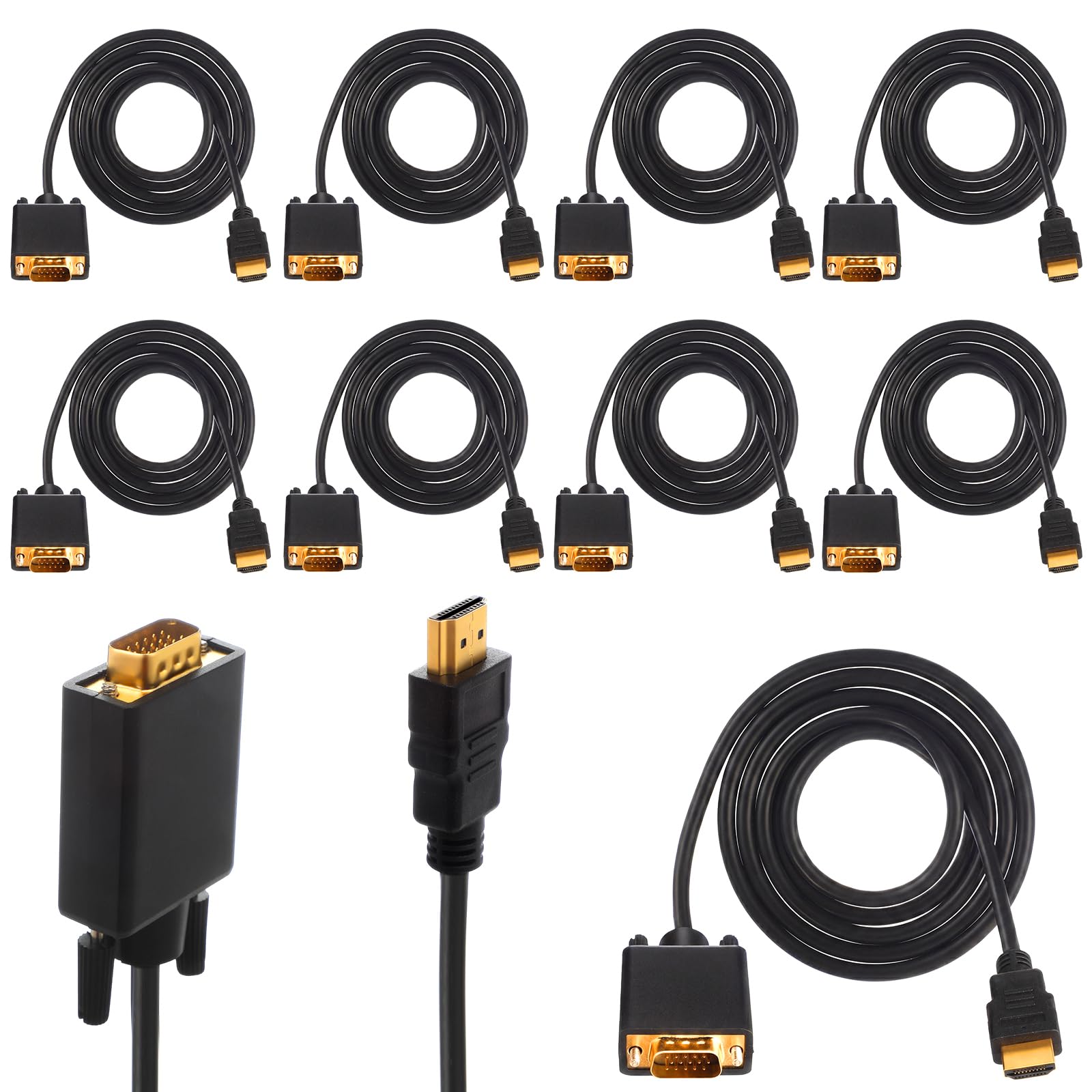 Confezione da 10 cavi da HDMI a VGA, da 3,5 m, unidirezionali (da maschio a maschio) placcati oro, adattatore da HDMI a VGA per monitor, computer, laptop, PC, HDTV proiettore