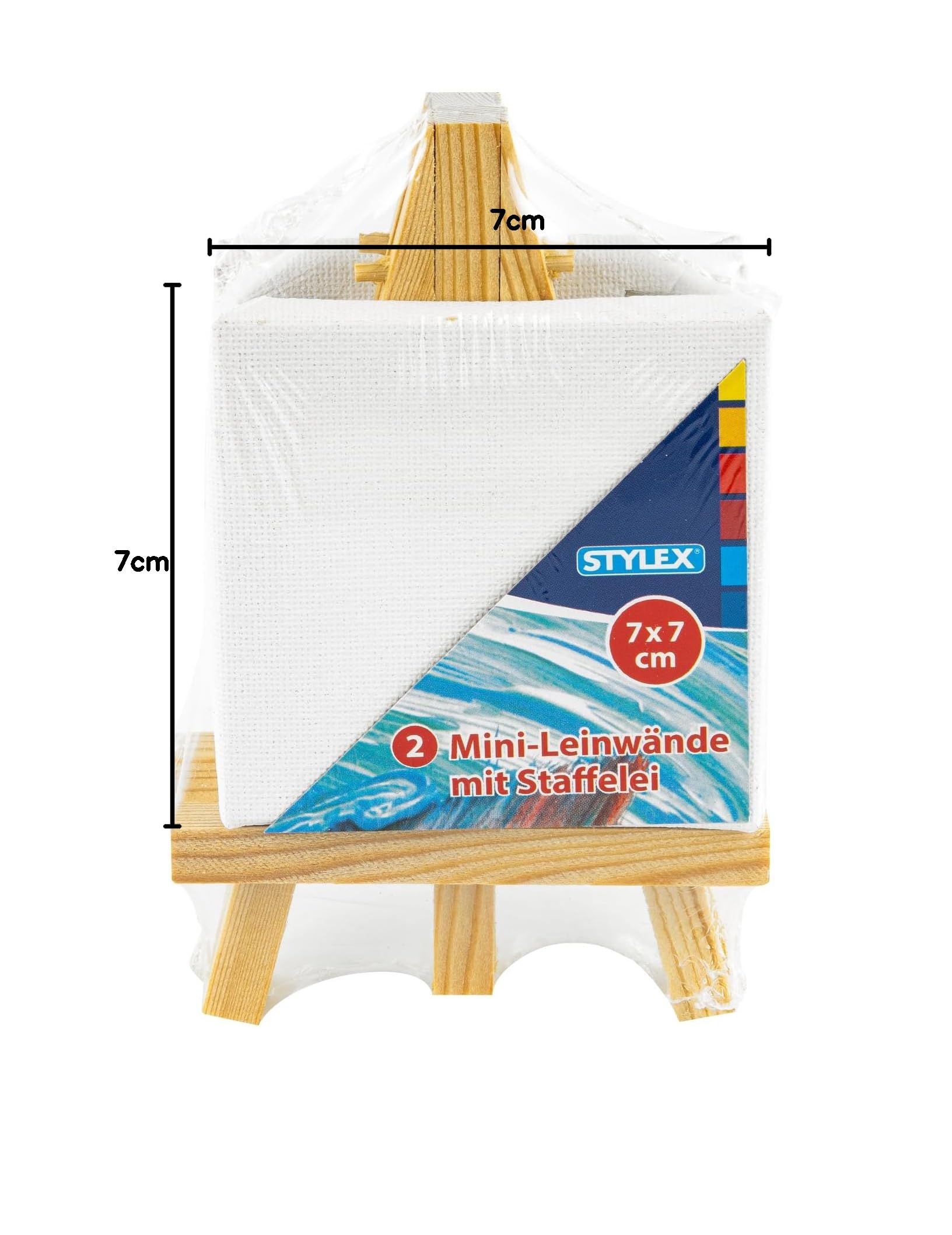 Stylex 28672-P12 - Mini tela con cavalletto, 12 x 2 pezzi rivestiti con tessuto 100% cotone, dimensioni 7 x 7 cm, preparati, cuciti sul retro, per colori a olio, acrilici, guazzo e tempera