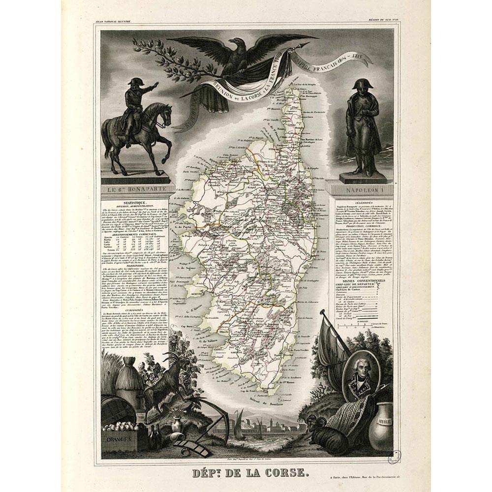 Wee Blue Coo Map Old France Levasseur Corsica Department Art Print Poster Wall Decor 12X16 Inch