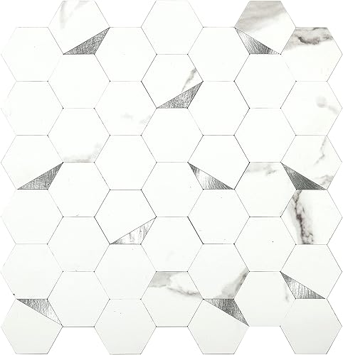 Midcard 10 azulejos hexagonales sin costuras con salpicaduras para despegar y pegar, azulejos de mosaico de PVC para cocinas y baños