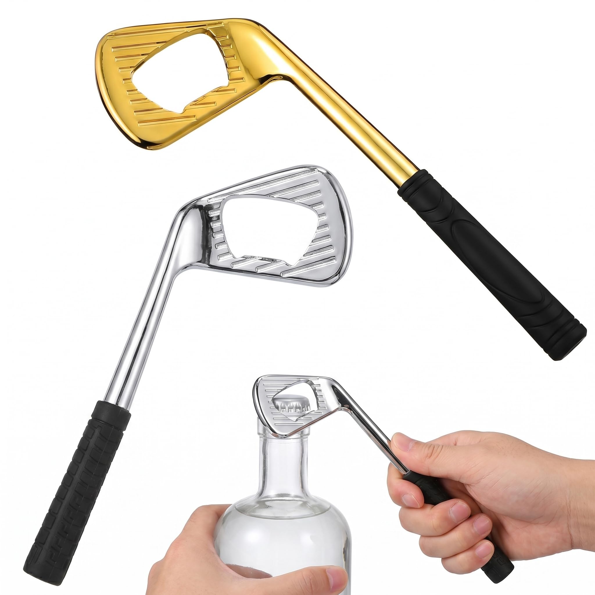 Ciieeo 1pc Golf Club Bottle Opener Novelty Golfer Beer Bottle Opener Metal Golf Clubs Beer Opener for The Golf Lover Beer Enthusiast Use (Sliver+Golden)