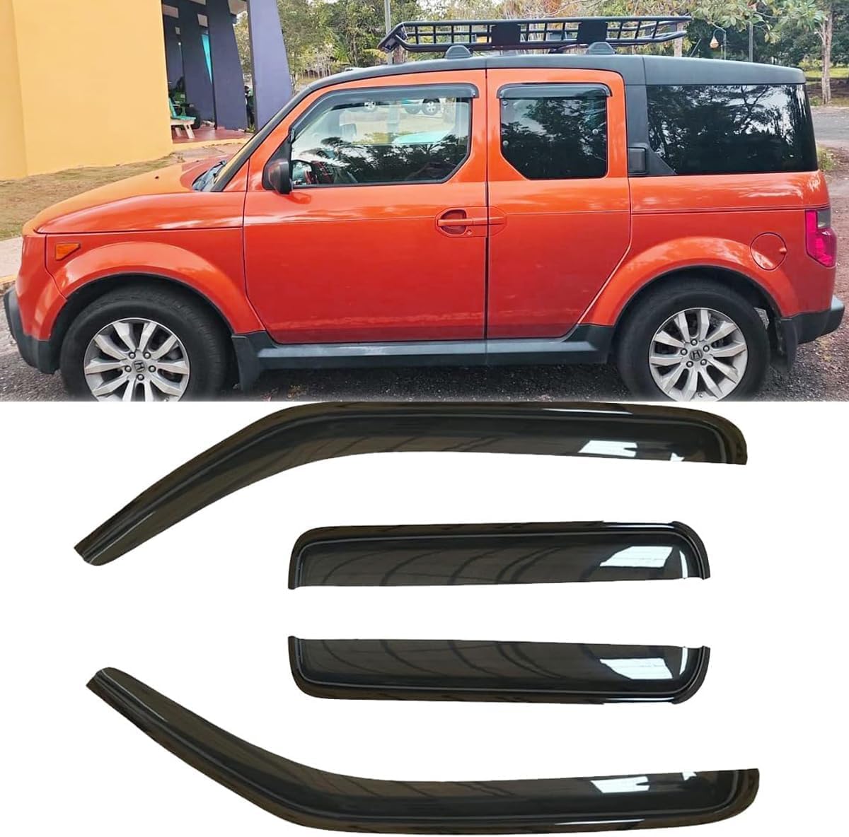 4pcs Original Shatterproof Rainproof Side Window Wind Deflector for Honda Element 03-11,Tape-on Rain Guard Sets,Nice Looking Window Visors for Cars,Vent Deflectors for 2003-2011 Element 94725