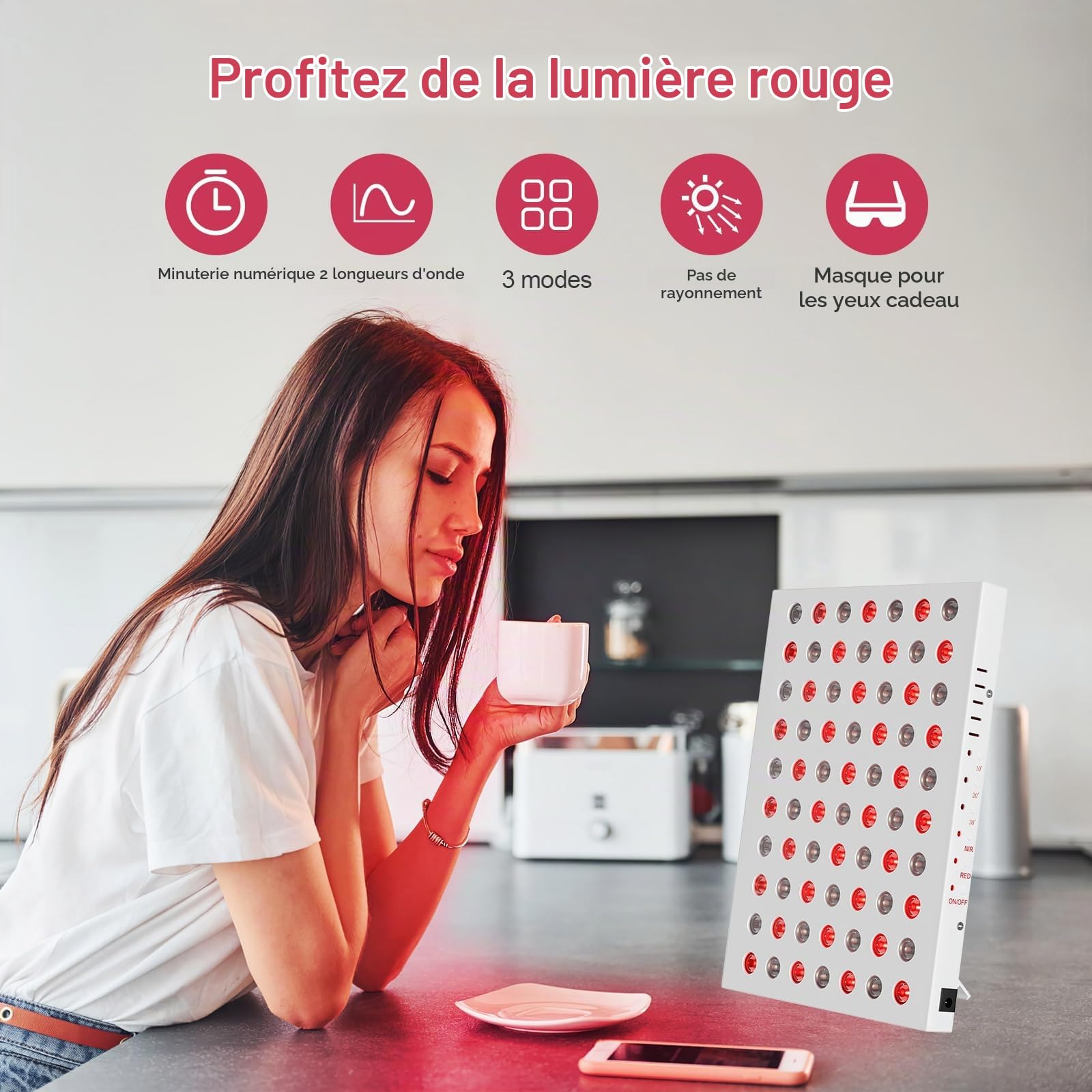 Lampe infrarouge,Cozion Lampe à lumière rouge infrarouge avec 660nm et NIR 850nm LEDs, 70LEDs Dual Chip rouge pour le dos, les épaules, les bras, les muscles