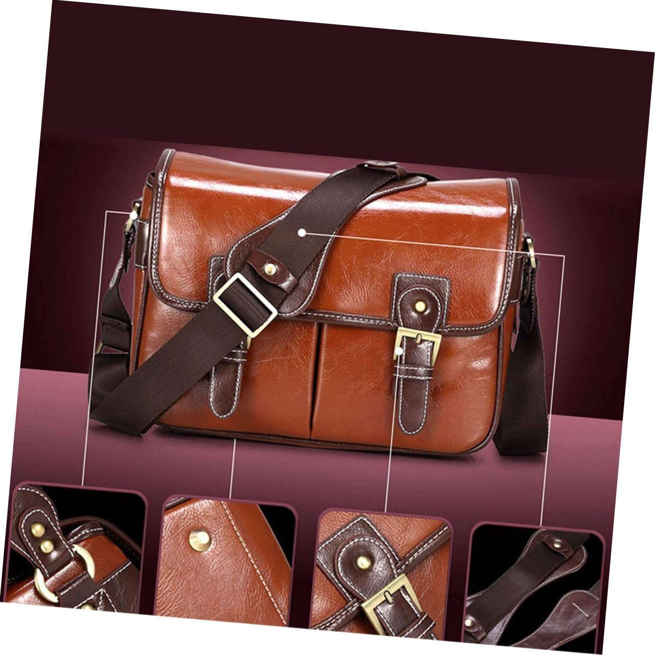 Bolsa para Cámara DSLR de Piel Sintética Marrón Divisor Interior Ajustable y Cómodo para Llevar, Adecuado para Fotografía en Viajes y Montañismo