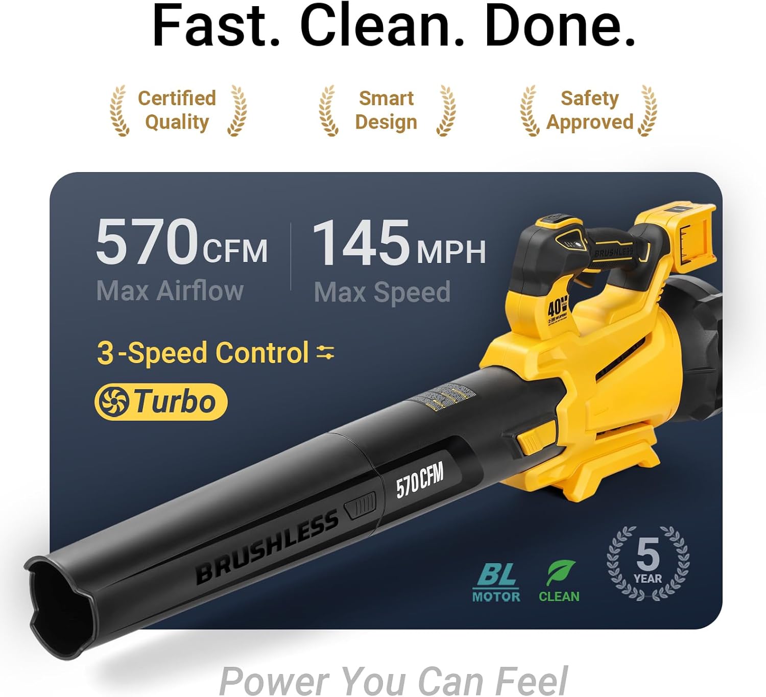 40V Brushless Turbo Leaf Blower Compatible with Dewalt 20V Battery(Tool Only), 570 CFM Cordless Handheld Electric Blower for Blowing Leaves, 3 Variable-Speed, Leaf Cleaner for Lawn Care, Yard, Dust