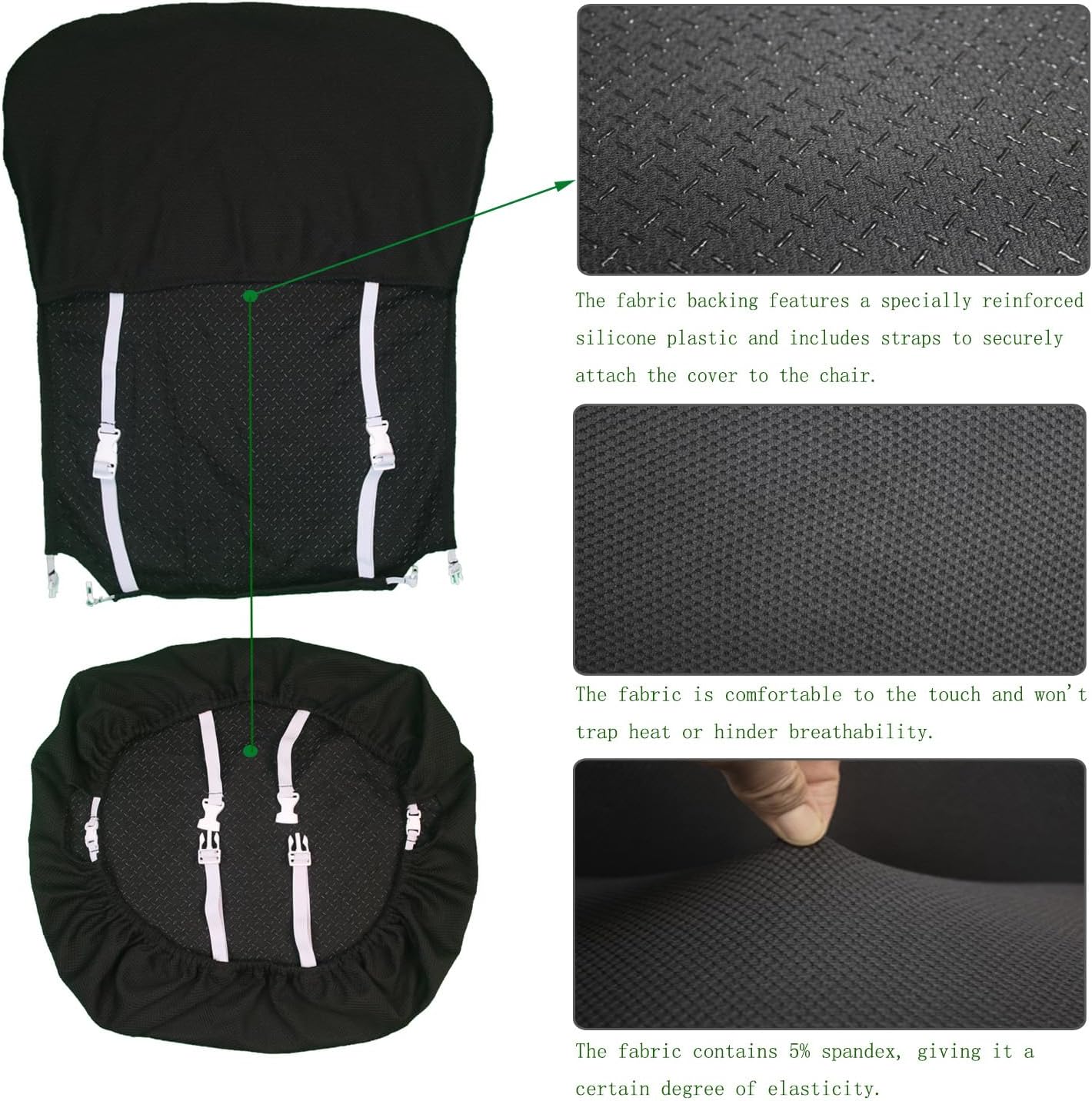 Suitable for Herman Miller Aeron Chair Covers (Size B), (4 Pieces Including armrest Covers) - Breathable, Comfortable, and Non-Slip(Graphite Black)