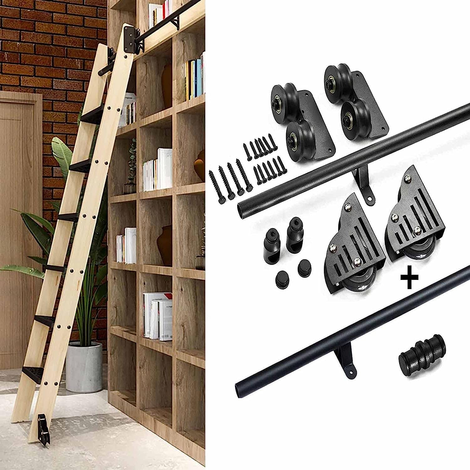 Kit de herramientas para escalera deslizante para biblioteca, sistema de riel de acero al carbono duradero con rodillos de suelo, fácil instalación para bibliotecas domésticas elegantes, accesorios