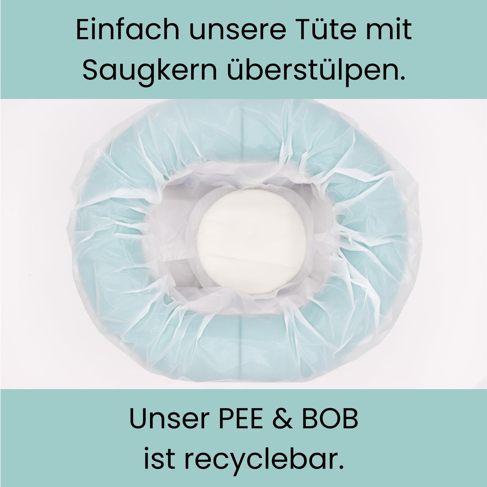 Pee & Bob Dein Töpfchen für unterwegs | Klein & Leicht, Haltbar und Stabil und Made in Germany | Mit Kindern immer und überall eine saubere Toilette, inkl. 5 Einwegtüten [Mint]