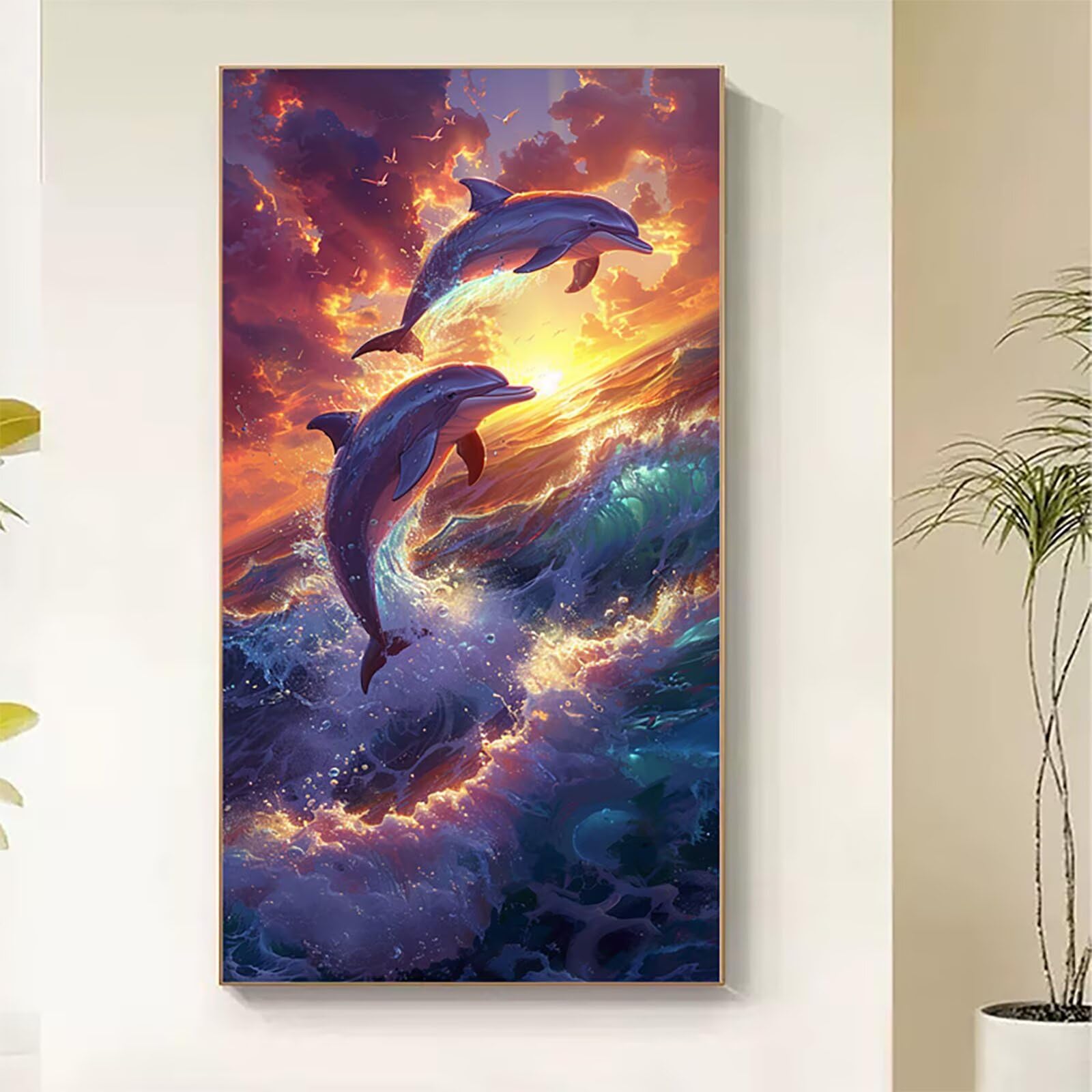 Dipingere con i Numeri Adulti Tramonto, Dipingere con i Numeri Delfino, Fai da te Paint by Numbers per Principianti, Hobby Creativi Adulti, Painting by Numbers per Decorazioni Casa 80x160cm D-6643