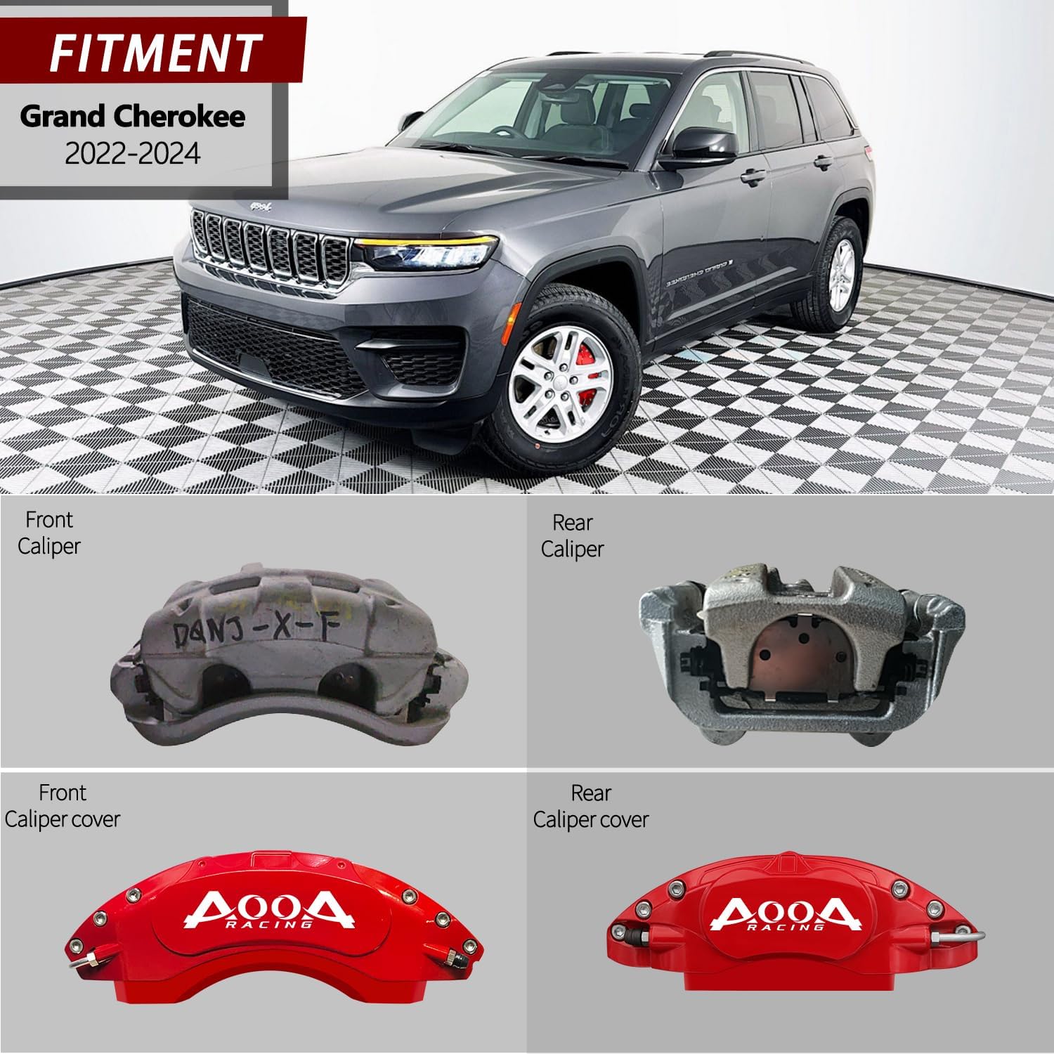 AOOA Caliper Covers Red with White Logo Brake Aluminum Jeep Grand Cherokee Limited/Overland/Summit/Summit Reserve 2022-2024(Set of 4)(18 wheels and above）