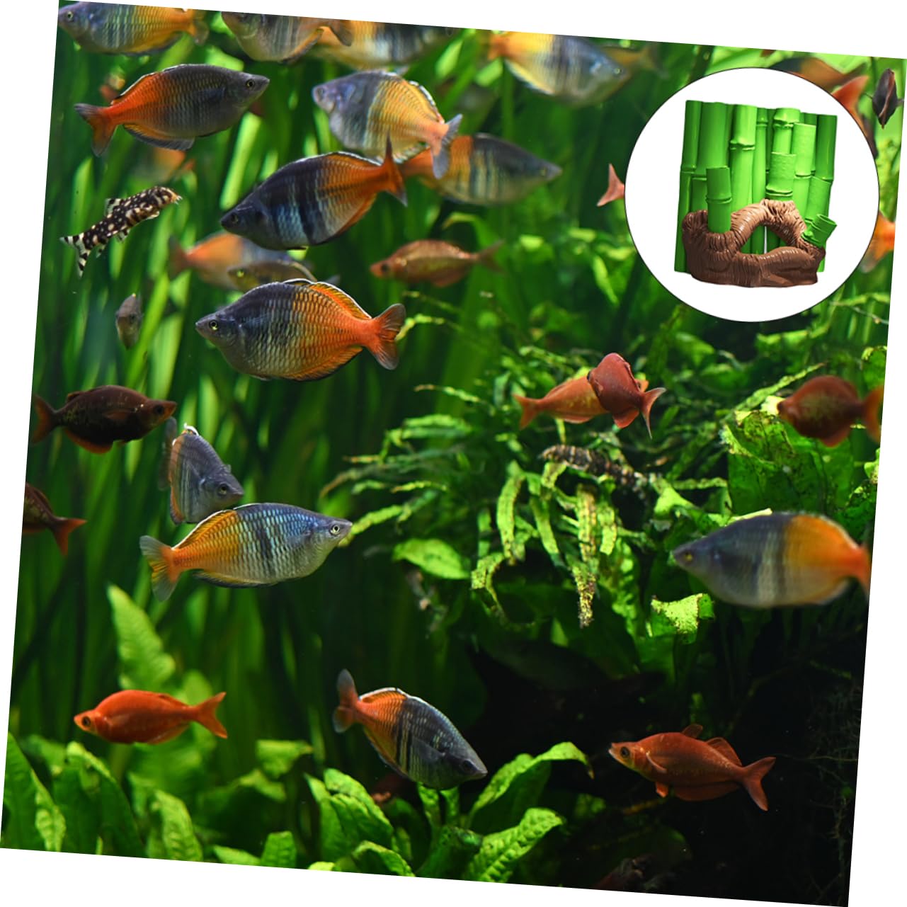 BESPORTBLE Rückwand für Aquarium mit 3D Bambus Hintergrund und Harzhöhle für Aquarium Künstliche Pflanze für Aquarien Realistische Fischversteckhöhle zur Zufällige Farbe
