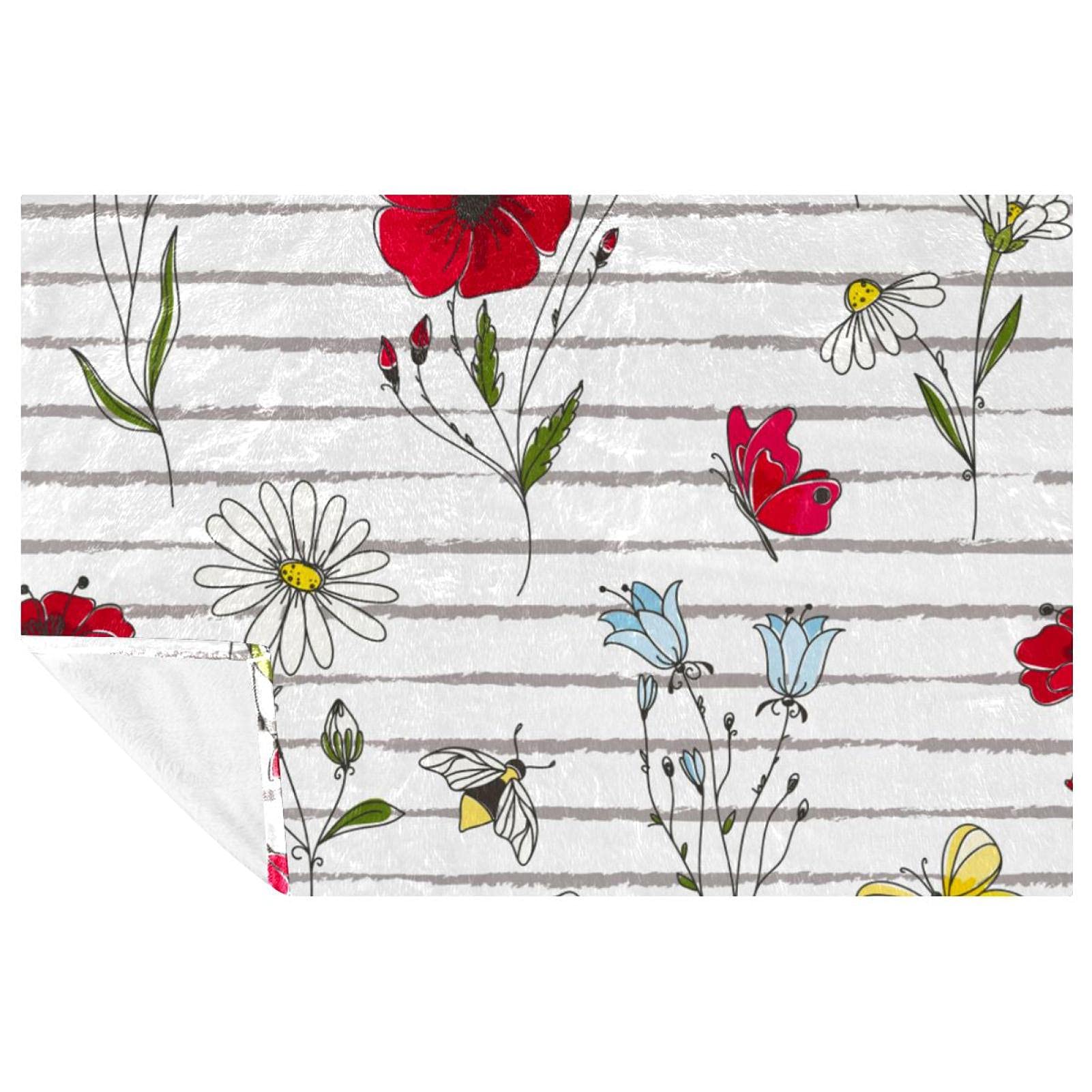 Couverture douce et chaude en microfibre premium à rayures florales 150x100