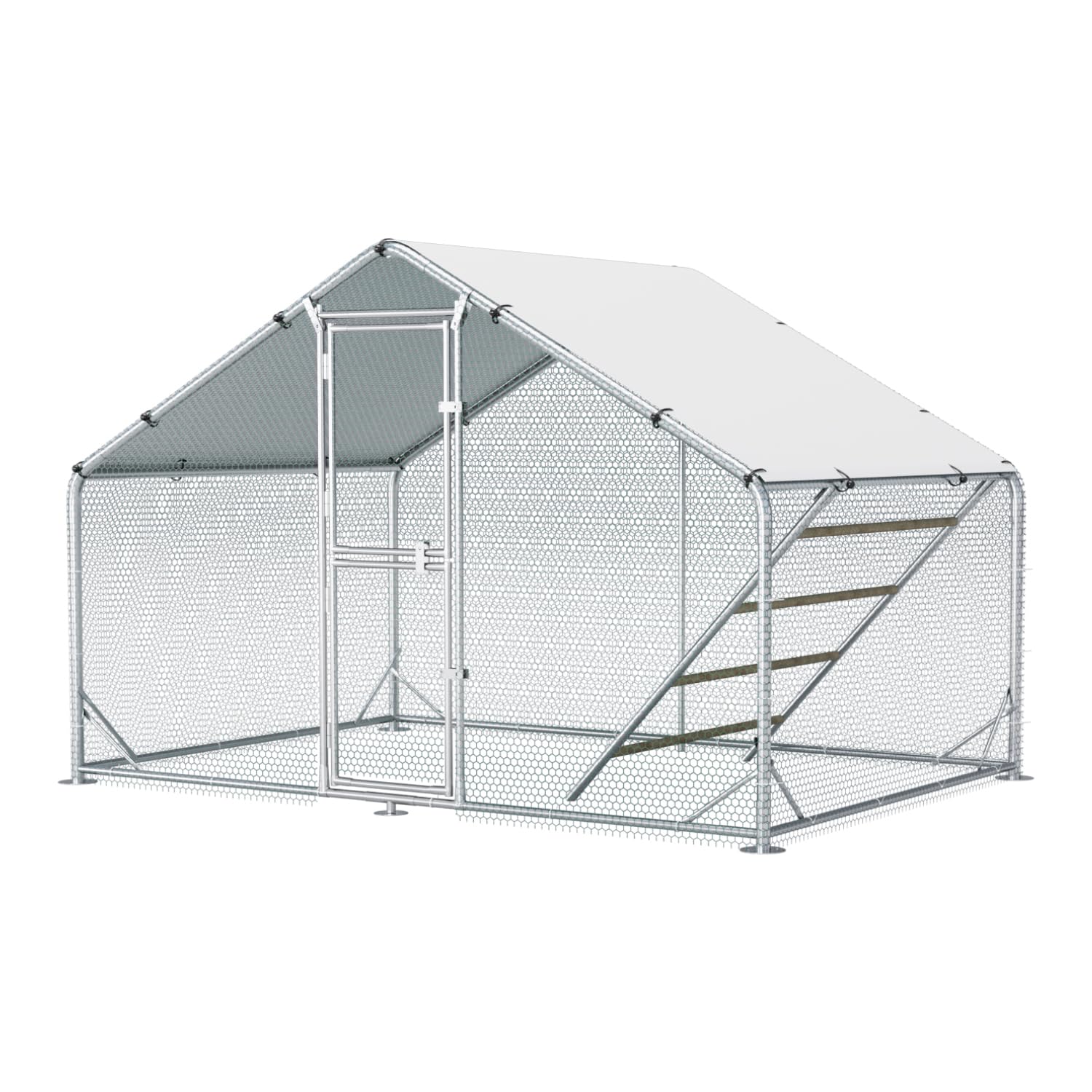 Grande pollaio in metallo, 3 x 2 x 2 m, con tetto, per giardino, resistente alle intemperie, per 6-10 polli, con accessori e scala
