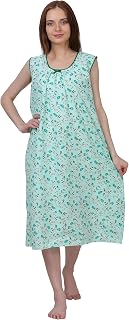 Breezly Women's Cotton All Over Print Maxi Nighty (BZ21-Nighties_XL21_Light Green_Free Size) Price In India