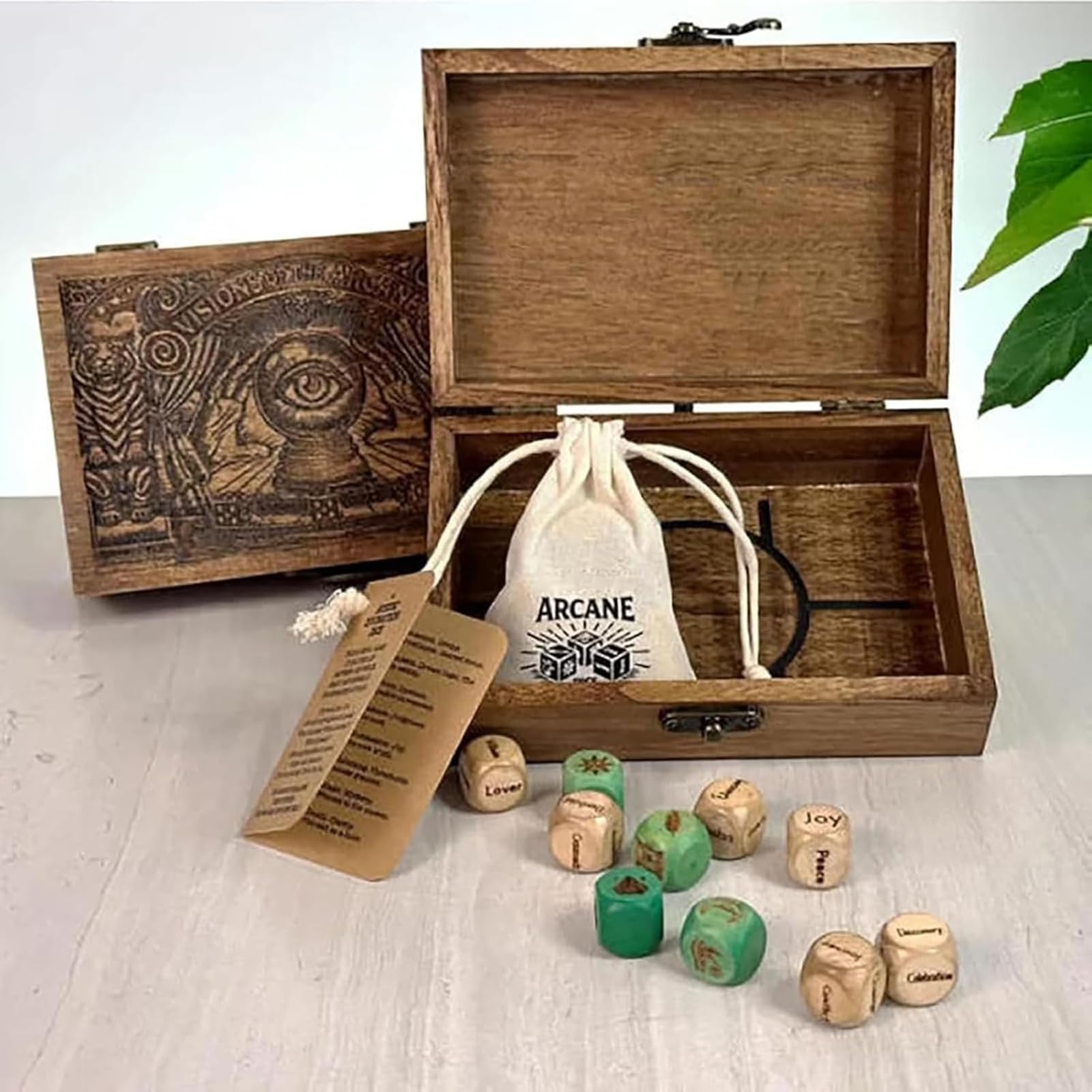 Oracle Dice Set Wahrsagerei Holz Box graviert 10-teilig Spielzeug | Oracle Dice Set Wahrsagerei Holz Box graviert 10-teilig mit mystischen Symbolen und täglichem Gebrauch