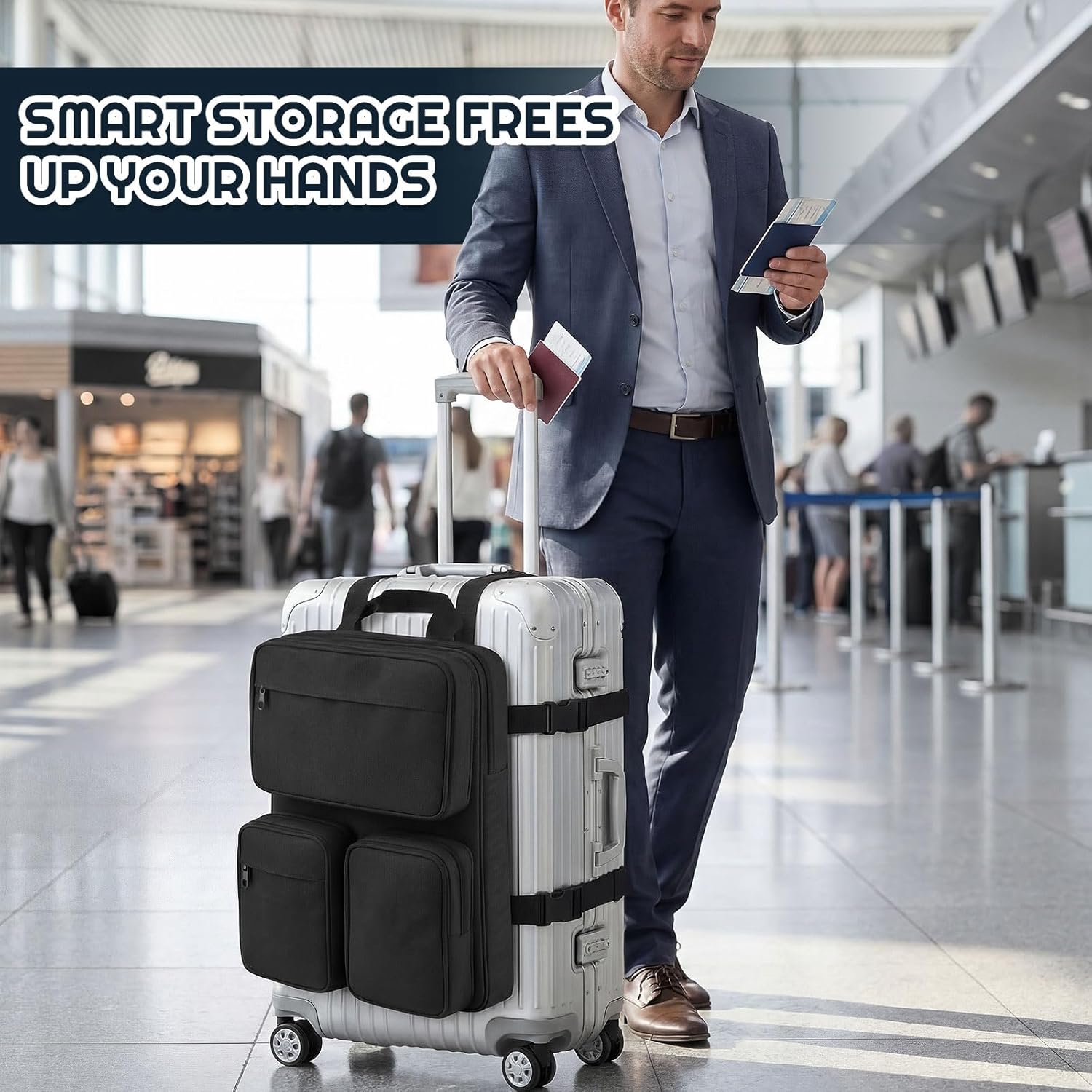 Sadnyy Over Luggage Organizer for Suitcase & Carry On, Two Sided Slide On Harness Bag with 16" Laptop Sleeve, Multi Pockets, Waterproof Oxford Cloth, Adjustable Straps